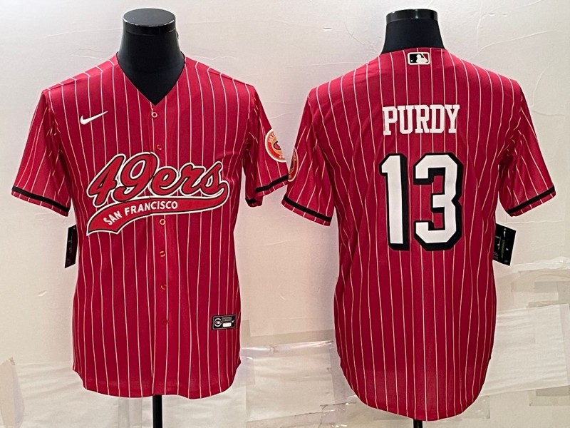 Men's San Francisco 49ers #13 Brock Purdy Red With Patch Cool Base Stitched Baseball Jersey